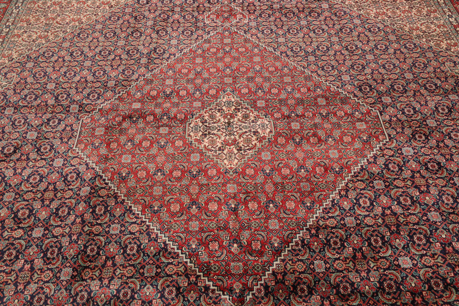 Pendley 10x14 Hand Knotted 100% Wool Bidjar Traditional 300 KPSI Oriental Area Rug Midnight Blue, Coral Color