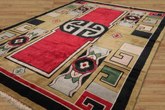 Englewood 10x14 Hand Knotted Tibetan 100% Wool Art Deco Oriental Area Rug Pistacchio, Red Color