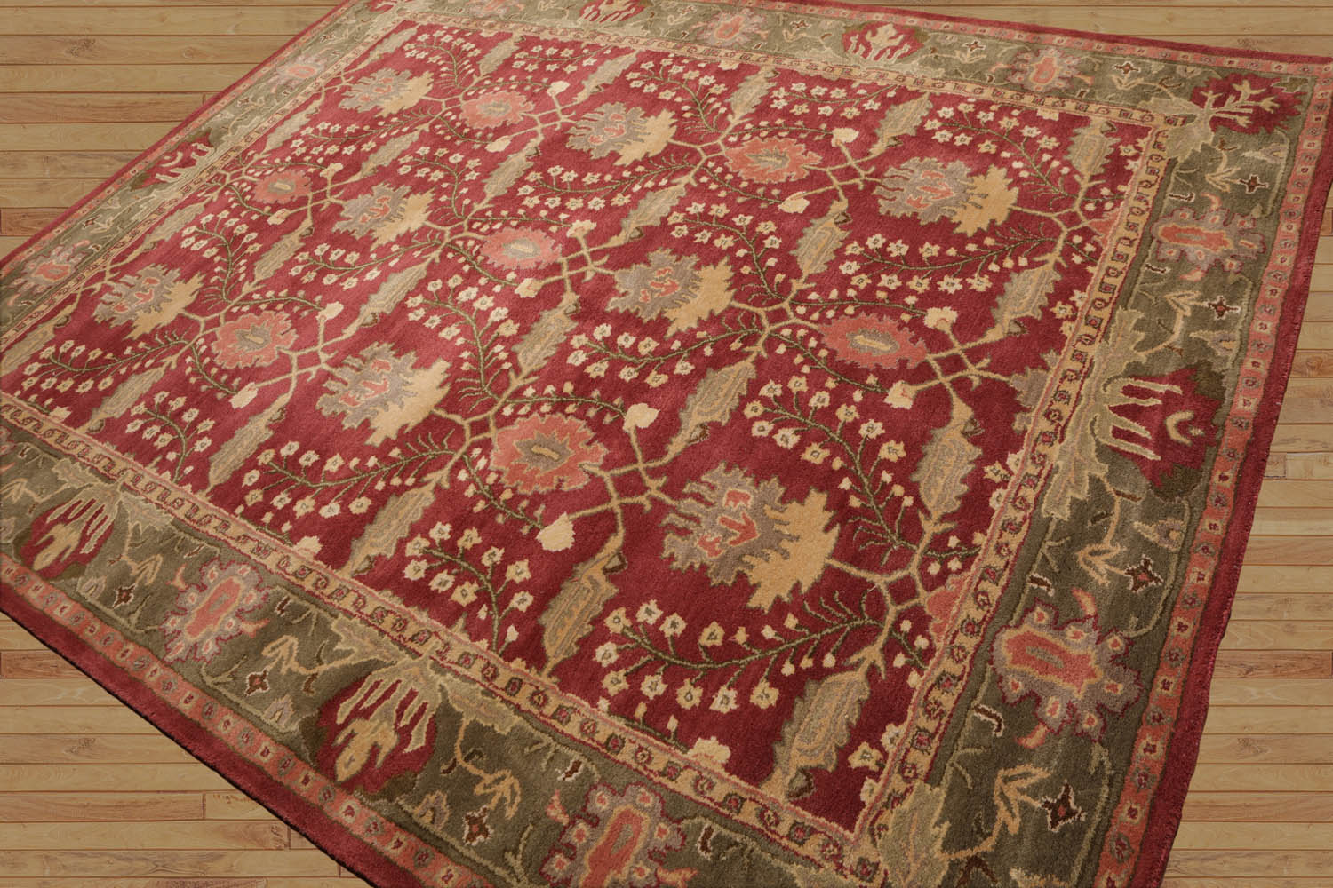 9 x 12  Rusty Red Olive Green Color Hand Tufted All-Over 100% Wool Traditional Oriental Rug