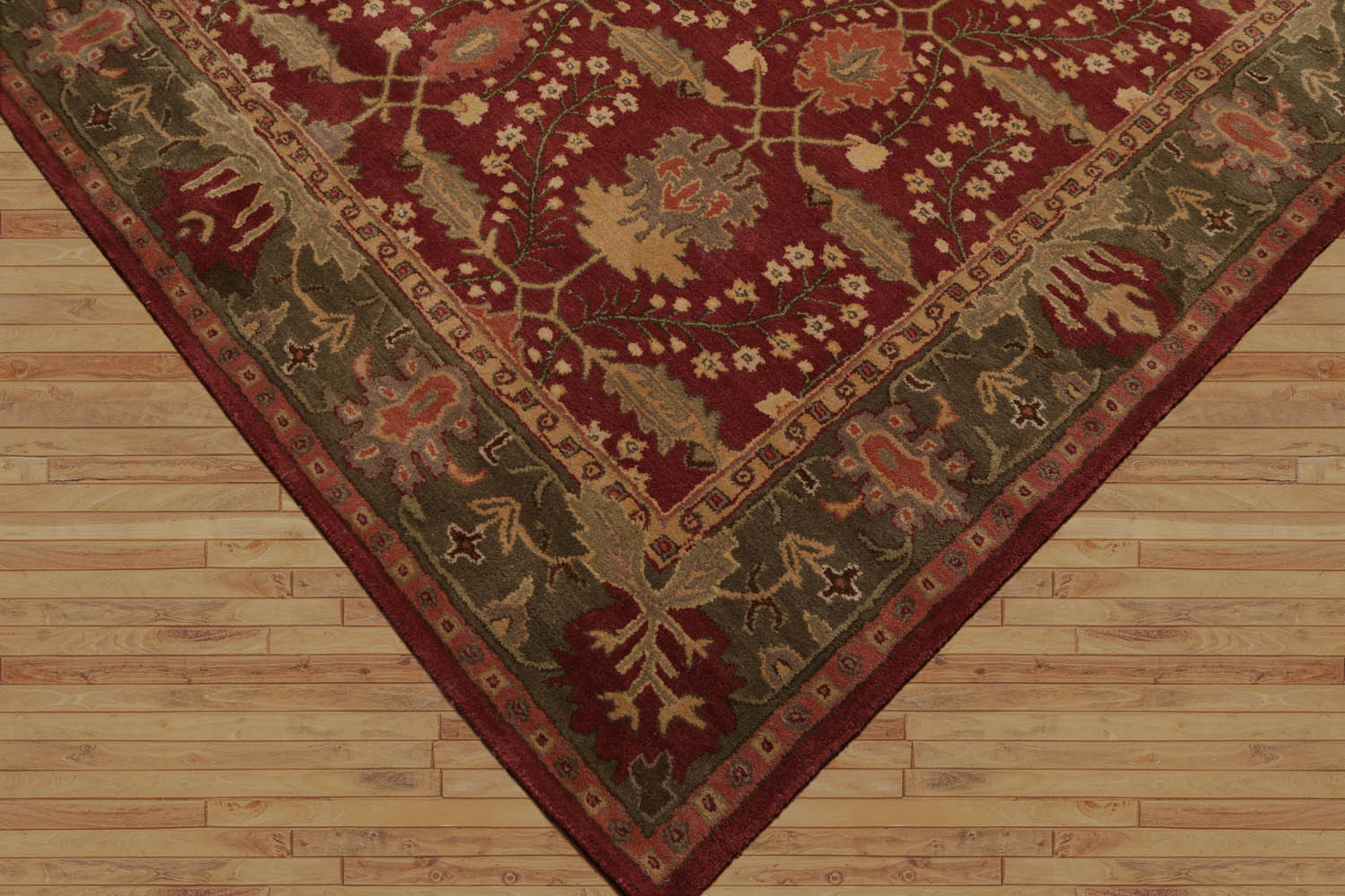 8 x 10  Rusty Red Olive Green Color Hand Tufted All-Over 100% Wool Traditional Oriental Rug