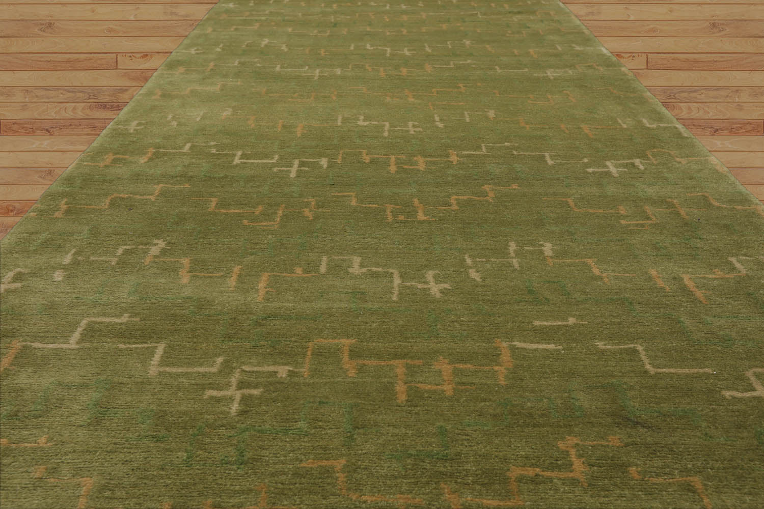 Elyna Runner Hand Knotted Tibetan 100% Wool Michaelian & Kohlberg Traditional Oriental Area Rug Lime, Light Gold Color