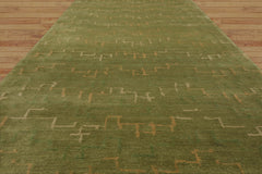 Elyna Runner Hand Knotted Tibetan 100% Wool Michaelian & Kohlberg Traditional Oriental Area Rug Lime, Light Gold Color