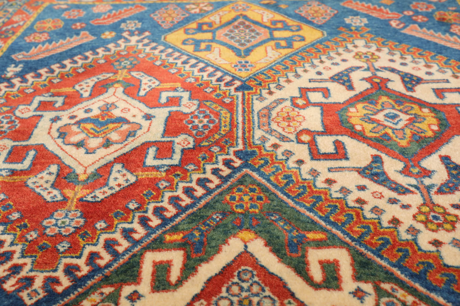 Alariz 3x5 Hand Knotted 100% Wool Kazakh Traditional 200 KPSI Oriental Area Rug Blue, Teracotta Color