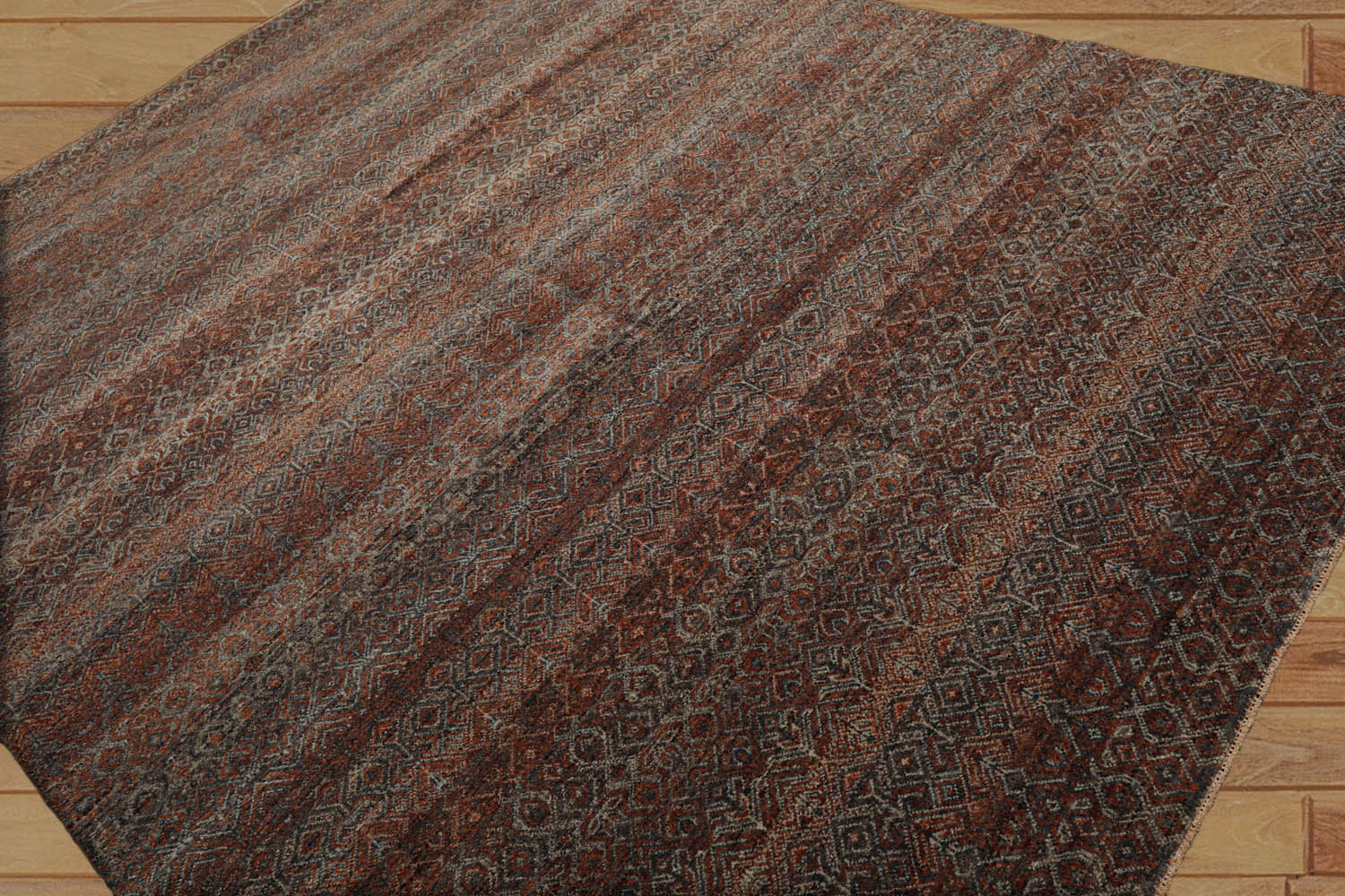 Yazlyn 8x10 Hand Knotted 100% Wool Modern & Contemporary Oriental Area Rug Brown, Aqua Color