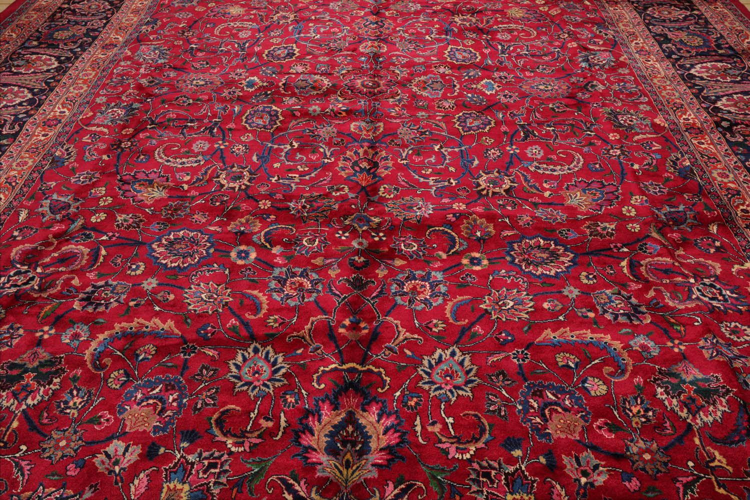 Pewamo Palace Hand Knotted 100% Wool Mashad Traditional 200 KPSI Oriental Area Rug Burgundy, Midnight Blue Color