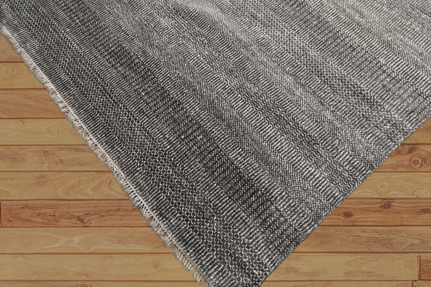 Multi Size Charcoal,White Hand Knotted Persian Wool and Silk Modern & Contemporary Oriental Area Rug