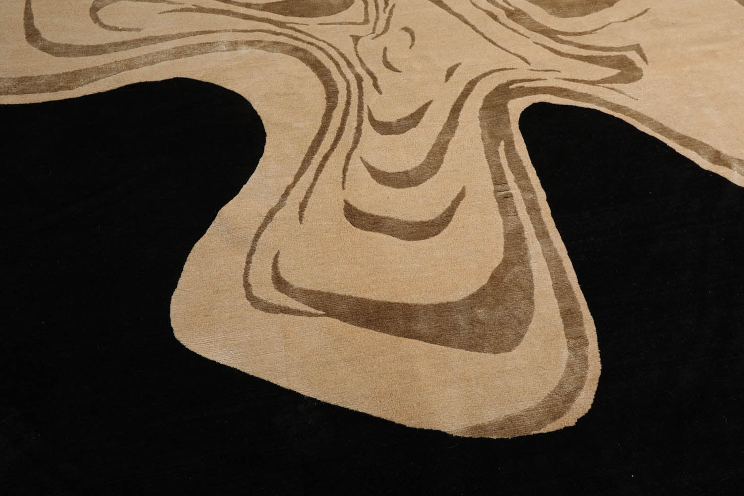 Gair 10x14 Beige, Black Hand Knotted Tibetan Wool and Silk Michaelian & Kohlberg Modern & Contemporary Oriental Area Rug