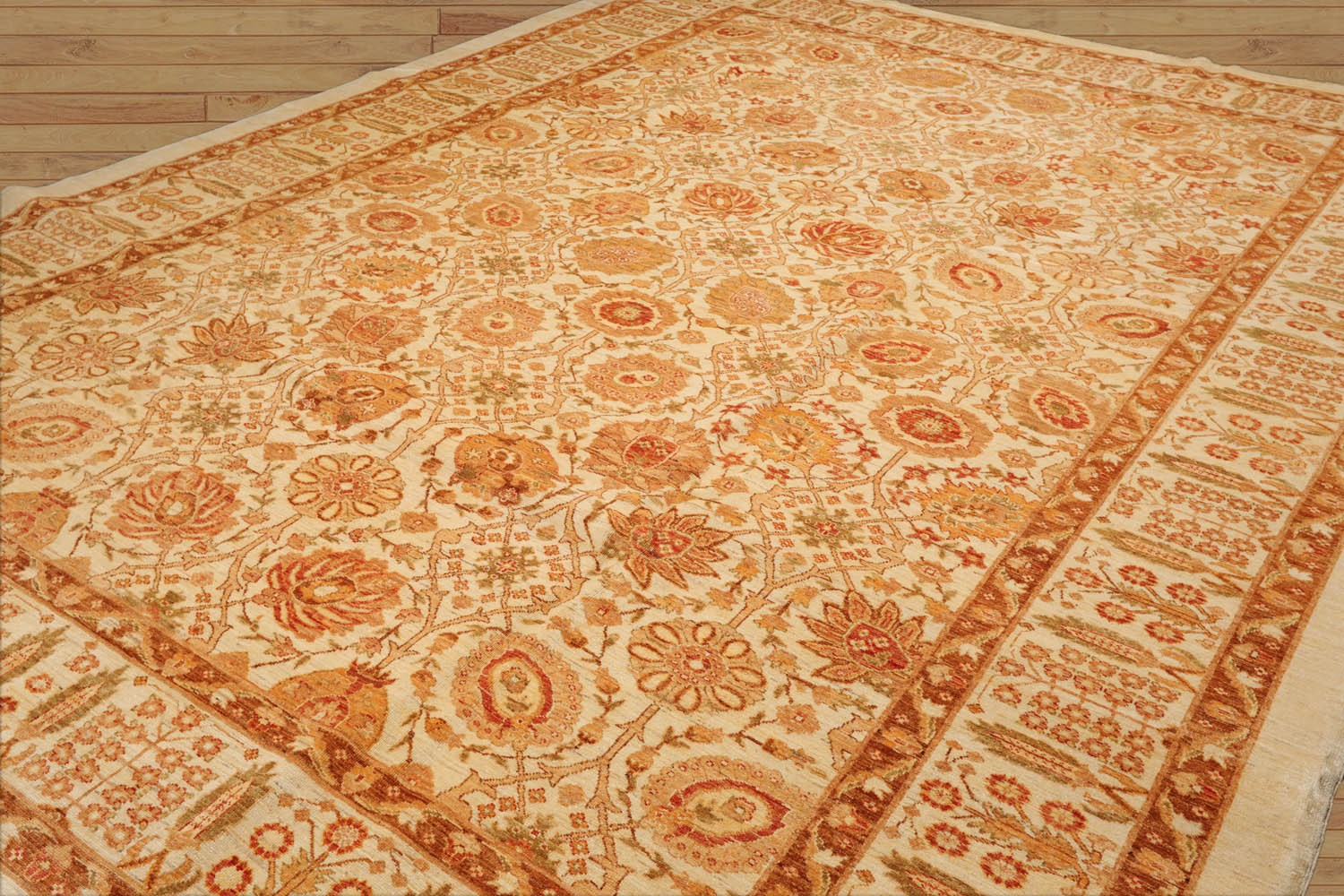 Nastja 10x14 Ivory, Brown Hand Knotted 100% Wool Peshawar Traditional Oriental Area Rug