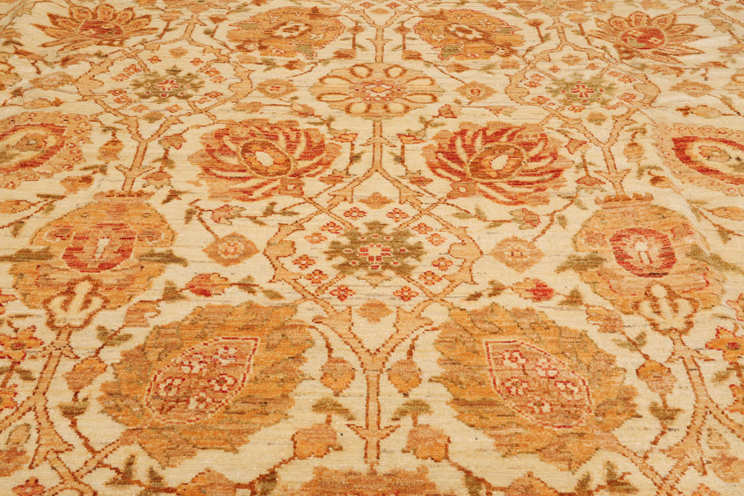 Nastja 10x14 Ivory, Brown Hand Knotted 100% Wool Peshawar Traditional Oriental Area Rug