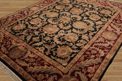 Cutshall 8x10 Black, Burgundy Hand Knotted 100% Wool Agra Traditional Oriental Area Rug