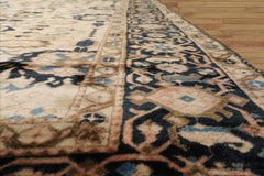 Aashriya Palace Ivory, Midnight Blue Hand Knotted 100% Wool Mahal Traditional Oriental Area Rug