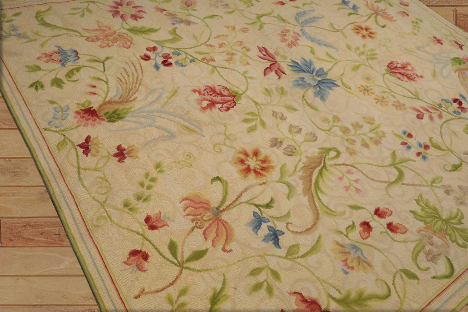 8x10 Hand Knotted Aubusson Savonnerie 100% Wool Asmara Traditional Floral Oriental Area Rug Vanilla, Beige Color