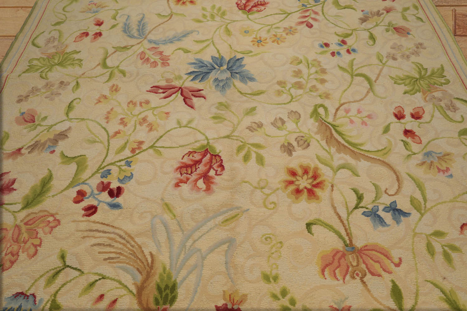 8x10 Hand Knotted Aubusson Savonnerie 100% Wool Asmara Traditional Floral Oriental Area Rug Vanilla, Beige Color