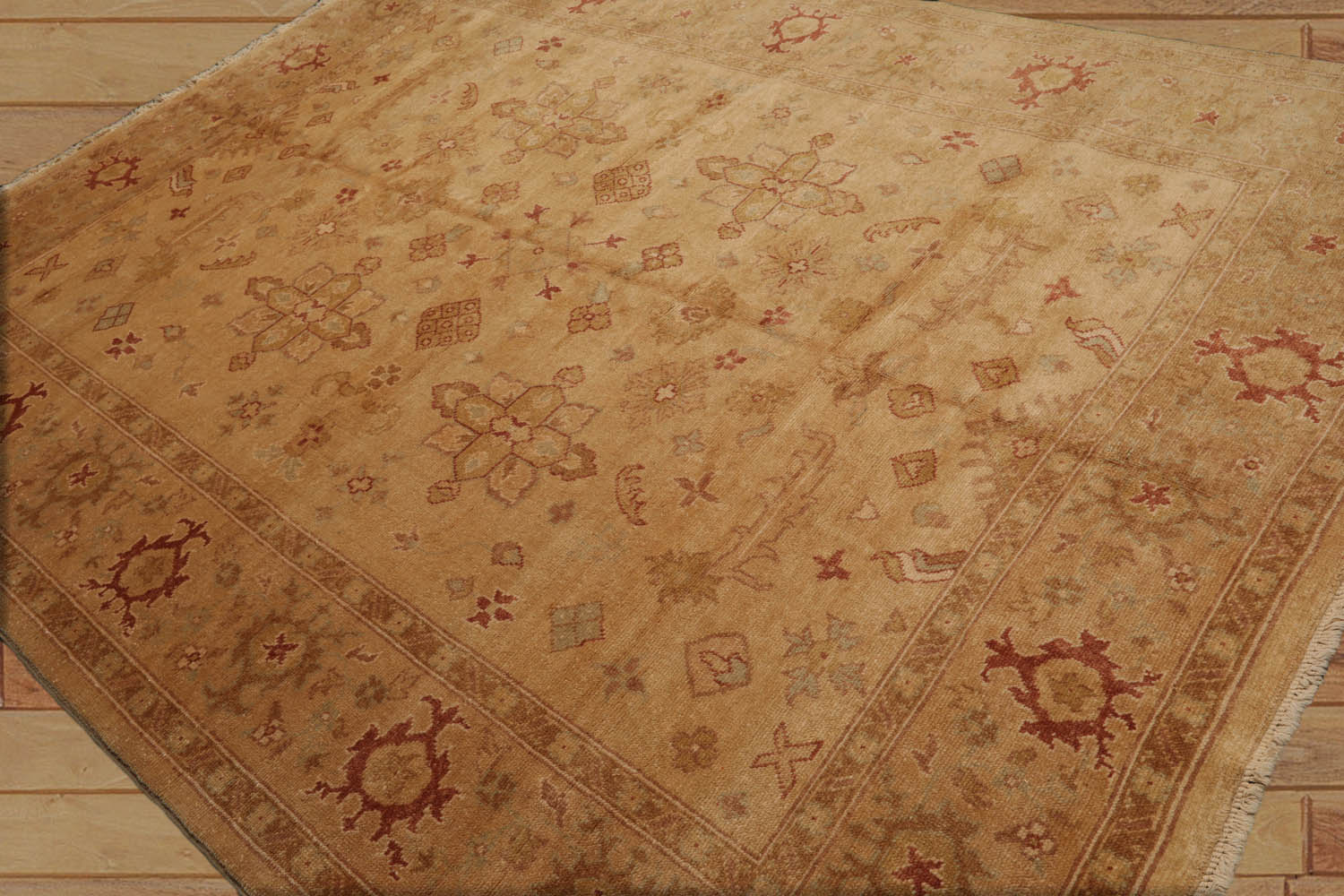 Johnatan 8x10 Hand Knotted Oushak 100% Wool Turkish Oushak Traditional Oriental Area Rug Tan, Light Gold Color
