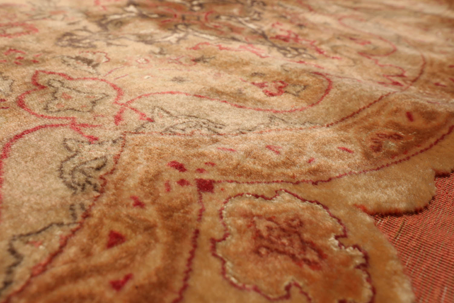 Diavian Round Tan, Peach Hand Knotted Wool and Silk Tabriz Traditional Oriental Area Rug