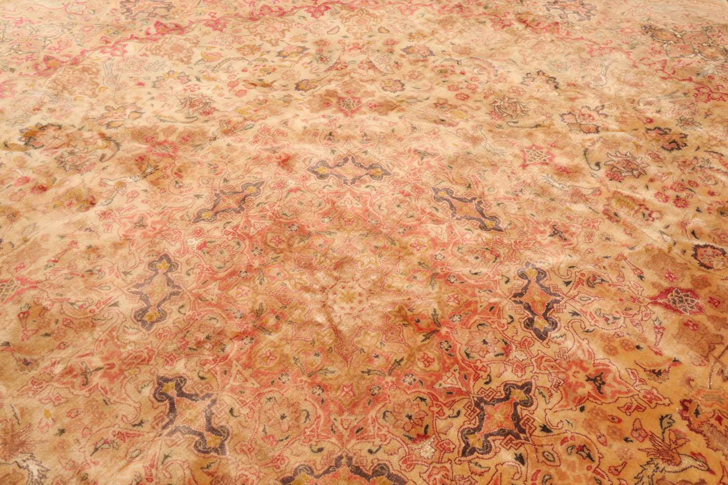 Diavian Round Tan, Peach Hand Knotted Wool and Silk Tabriz Traditional Oriental Area Rug