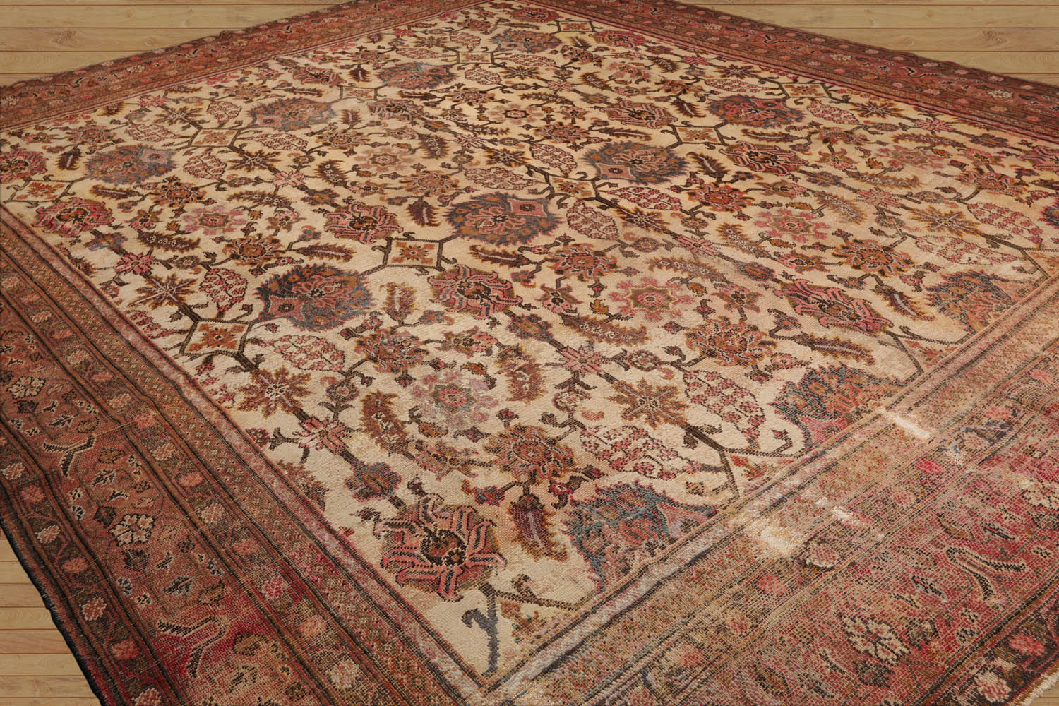 Mikiel 10x14 Beige, Rust Hand Knotted 100% Wool Mahal Traditional Oriental Area Rug