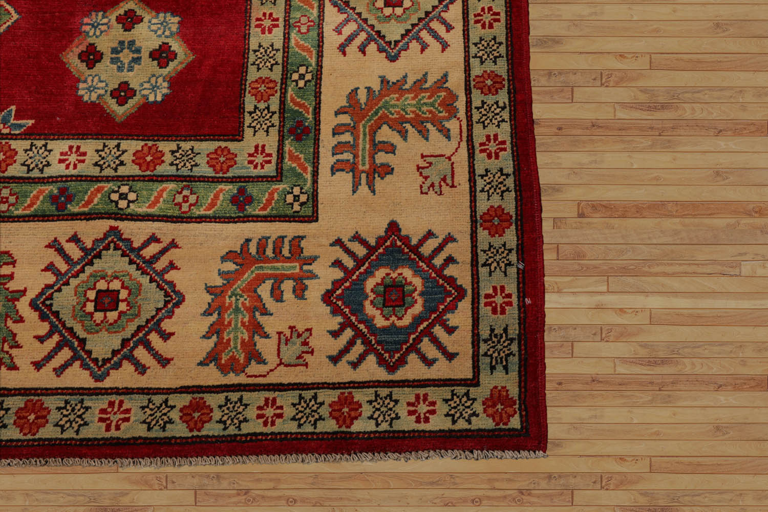 Aubin 9x12 Hand Knotted 100% Wool Kazakh Modern & Contemporary Oriental Area Rug Red, Straw Color