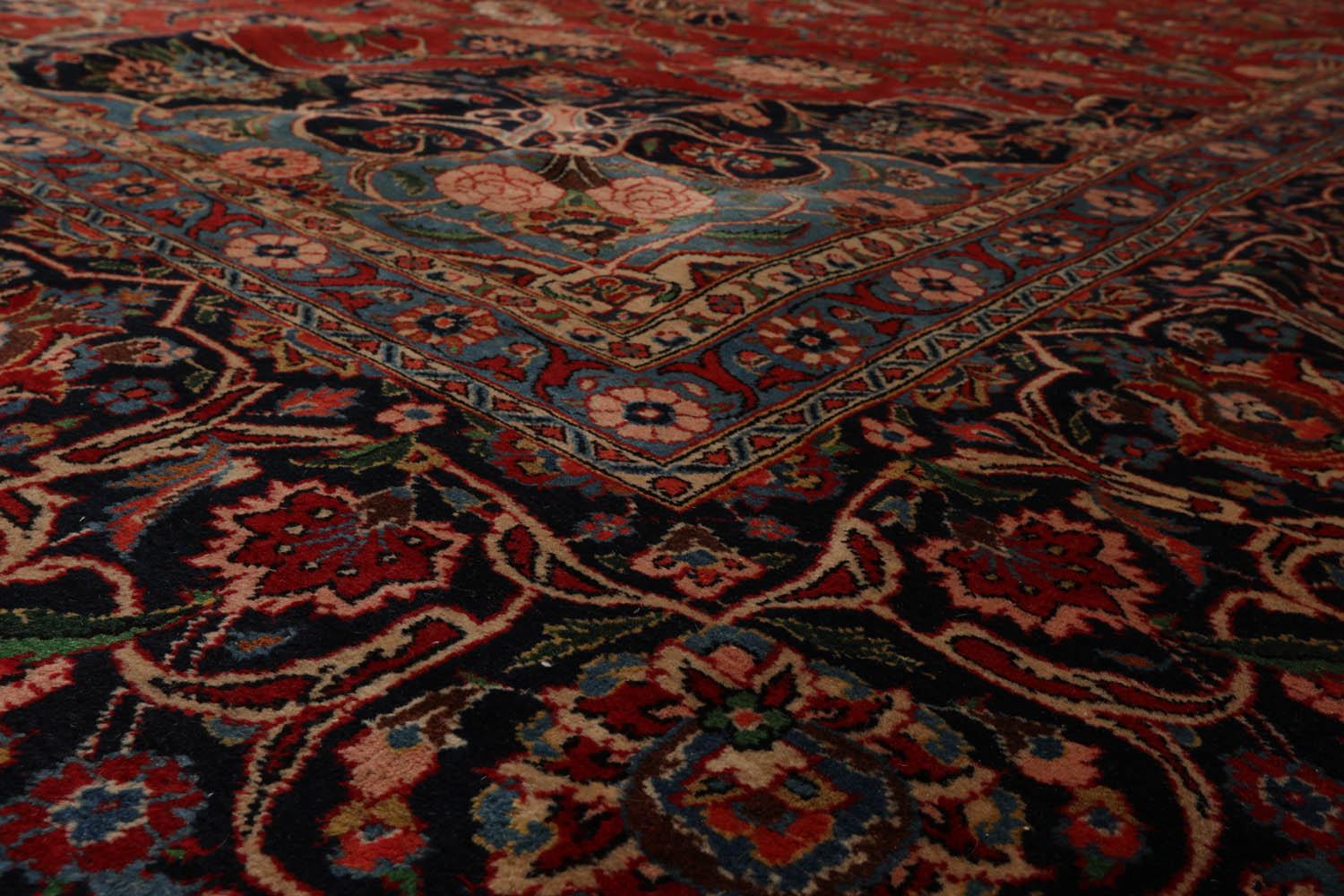 Pewitt Palace Hand Knotted 100% Wool Kashan Traditional Oriental Area Rug Burnt Orange, Midnight Blue Color