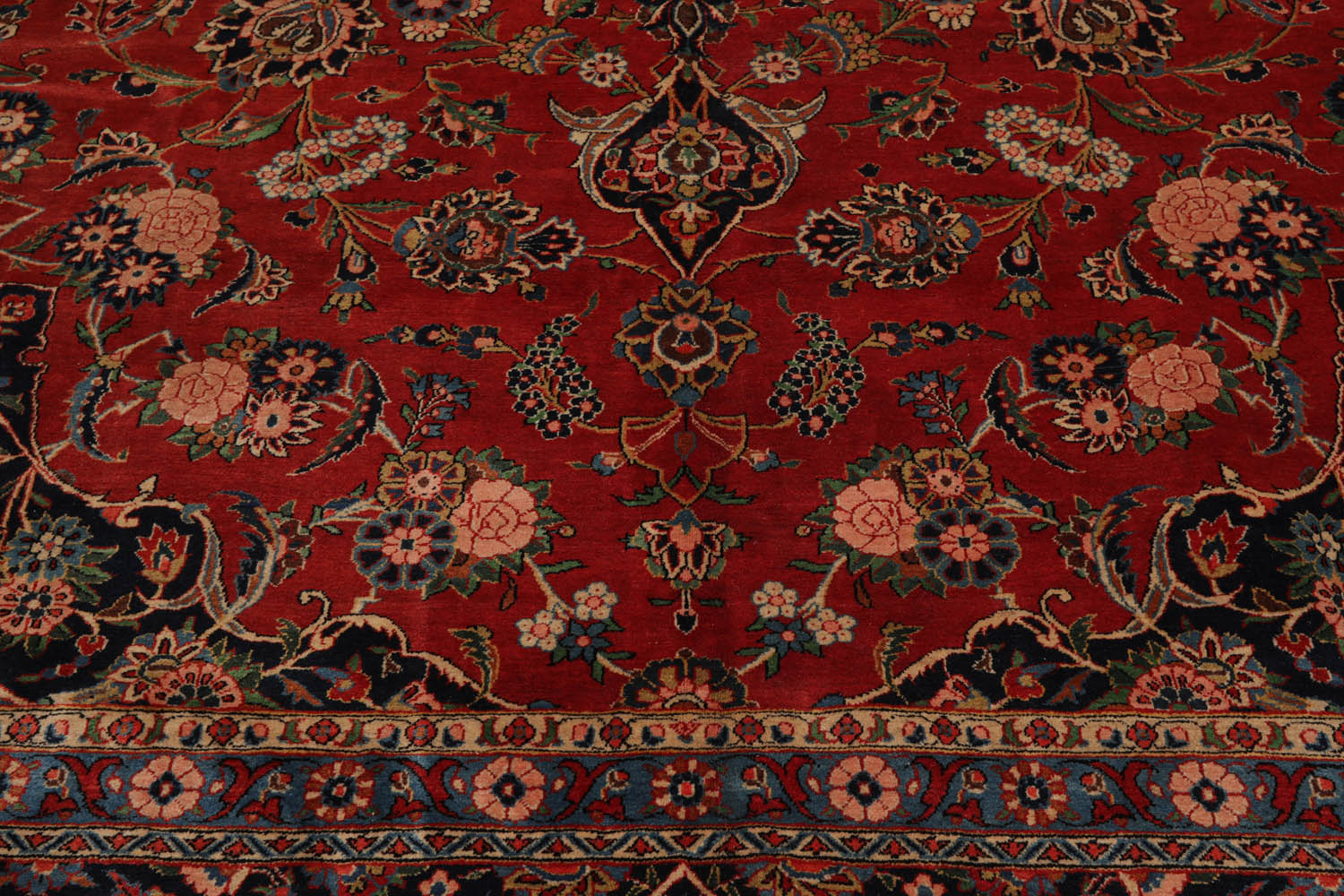 Pewitt Palace Hand Knotted 100% Wool Kashan Traditional Oriental Area Rug Burnt Orange, Midnight Blue Color