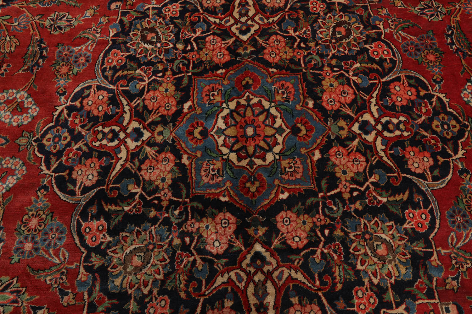 Pewitt Palace Hand Knotted 100% Wool Kashan Traditional Oriental Area Rug Burnt Orange, Midnight Blue Color