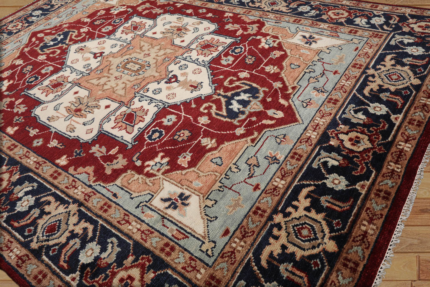 Gahnshyam 9x12 Hand Knotted 100% Wool Heriz Traditional Oriental Area Rug Rust, Navy Color