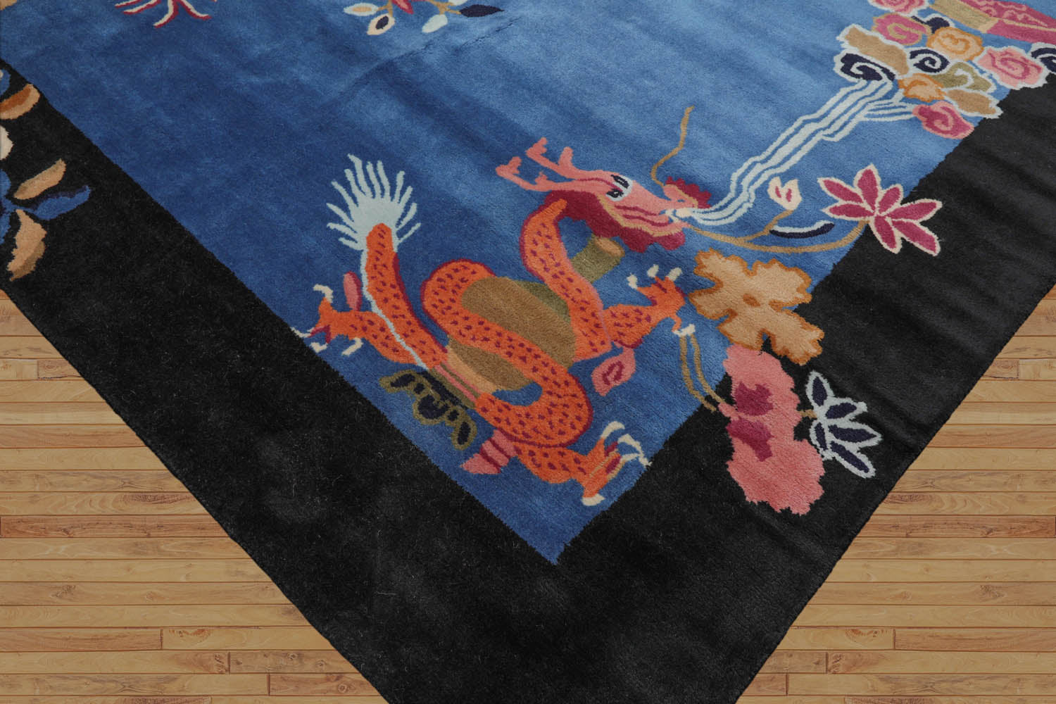 Multi Size Blue,Black Hand Tufted Pictorial New Zealand Wool Chinese Art Deco Oriental Area Rug