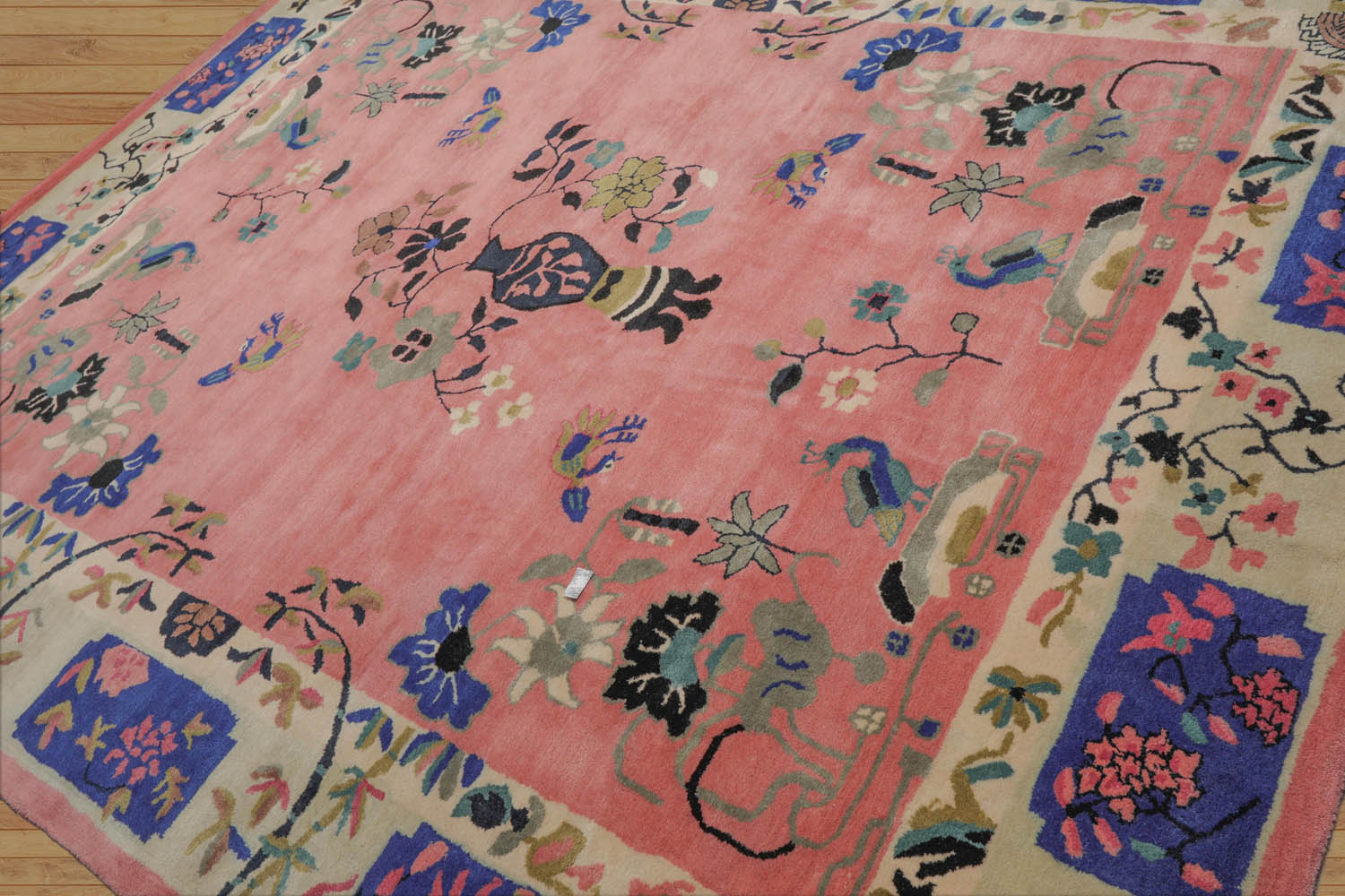 Multi Size Pink,Ivory Hand Tufted Pictorial New Zealand Wool Chinese Art Deco Oriental Area Rug
