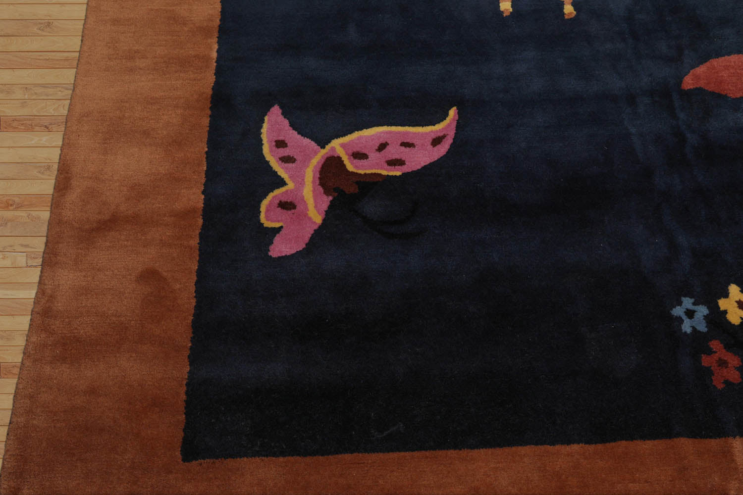 Multi Size Navy,Peach Hand Tufted Patterned New Zealand Wool Chinese Art Deco Oriental Area Rug