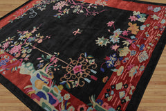 Multi Size Black,Teracotta Hand Tufted Floral New Zealand Wool Chinese Art Deco Oriental Area Rug