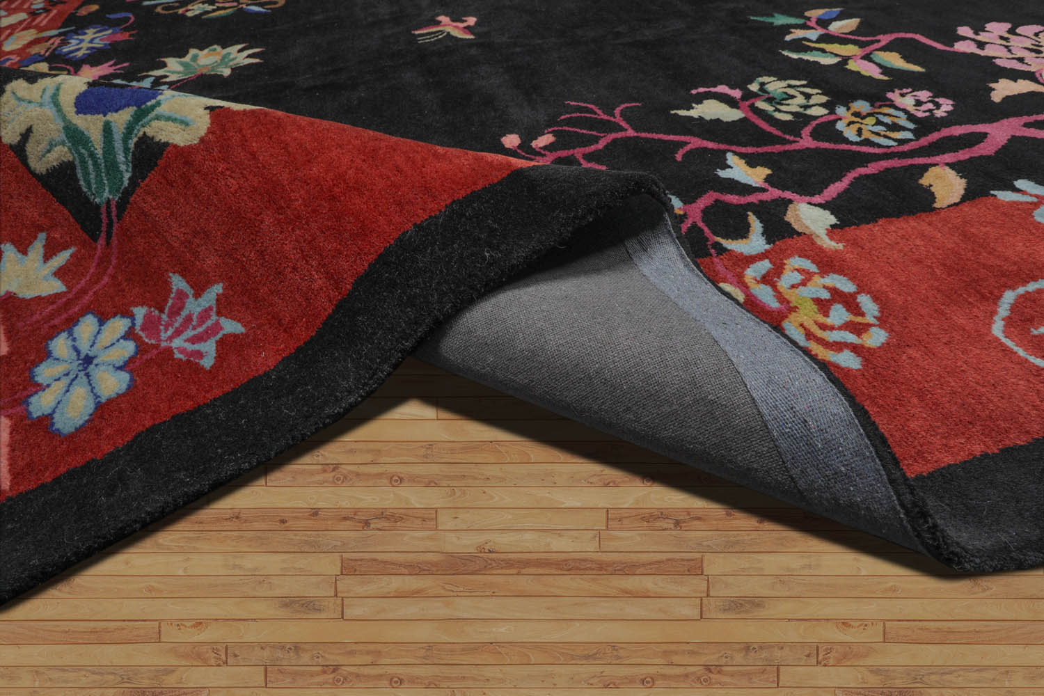 Multi Size Black,Teracotta Hand Tufted Floral New Zealand Wool Chinese Art Deco Oriental Area Rug