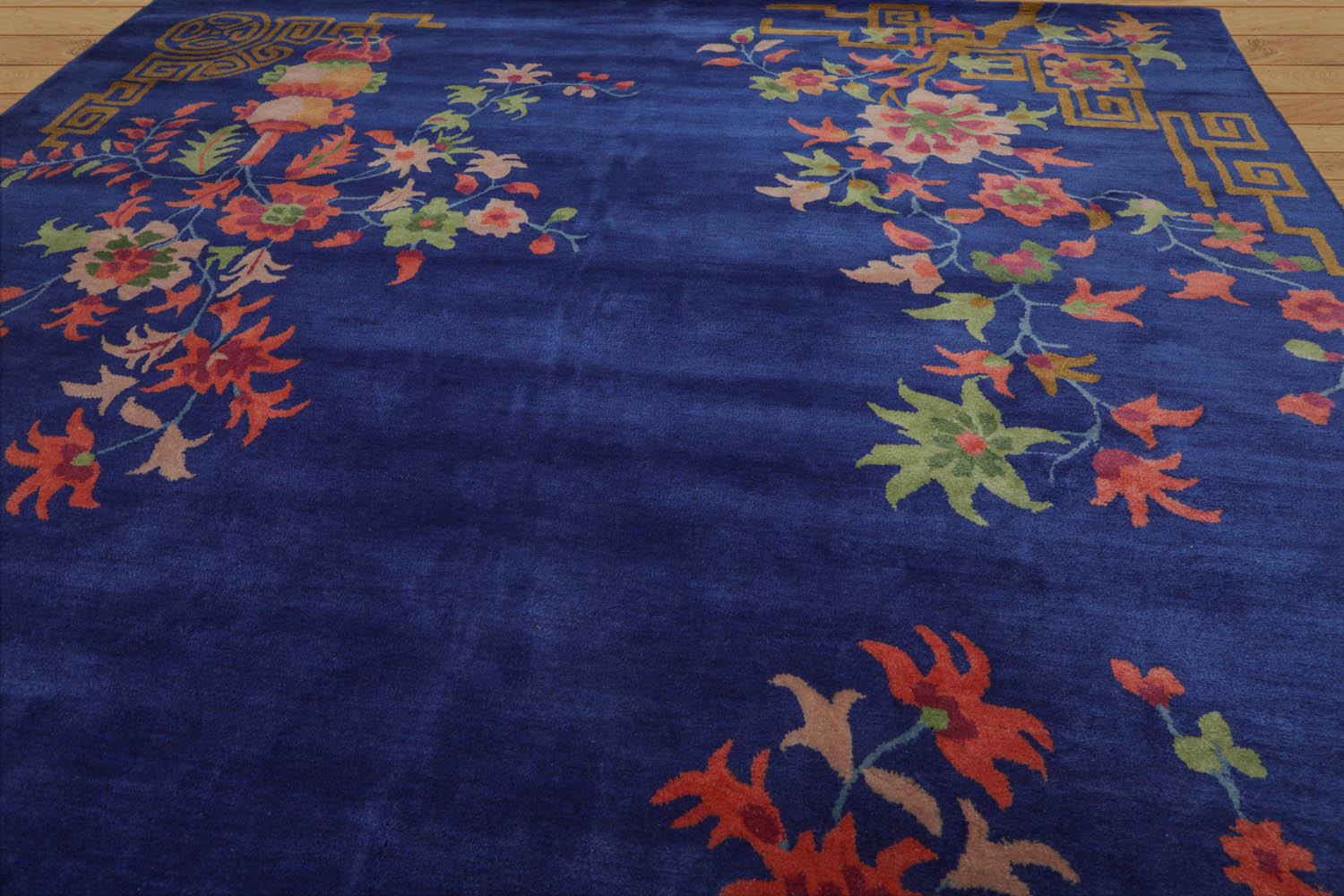 Multi Size Blue,Orange Hand Tufted Floral New Zealand Wool Chinese Art Deco Oriental Area Rug Royal