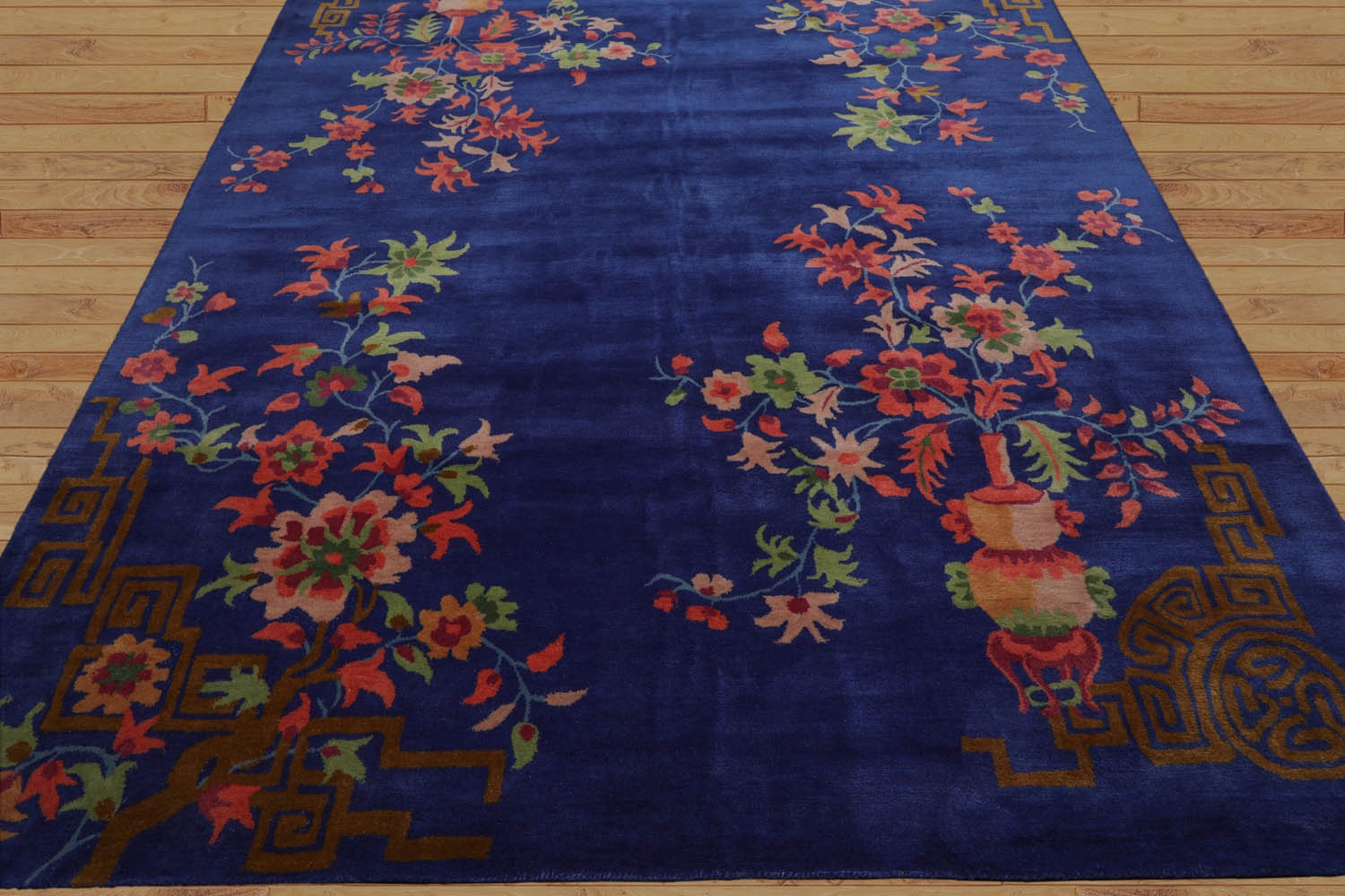 Multi Size Blue,Orange Hand Tufted Floral New Zealand Wool Chinese Art Deco Oriental Area Rug Royal