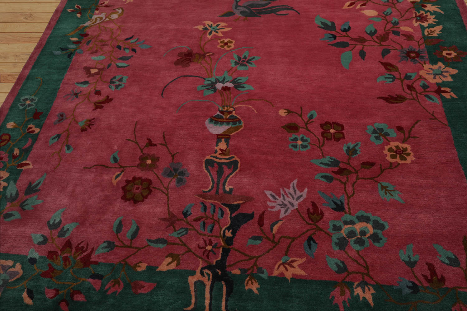Multi Size Pink,Emerald Hand Tufted Floral New Zealand Wool Chinese Art Deco Oriental Area Rug