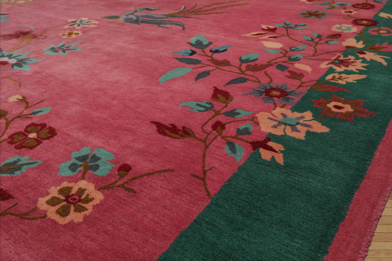 Multi Size Pink,Emerald Hand Tufted Floral New Zealand Wool Chinese Art Deco Oriental Area Rug