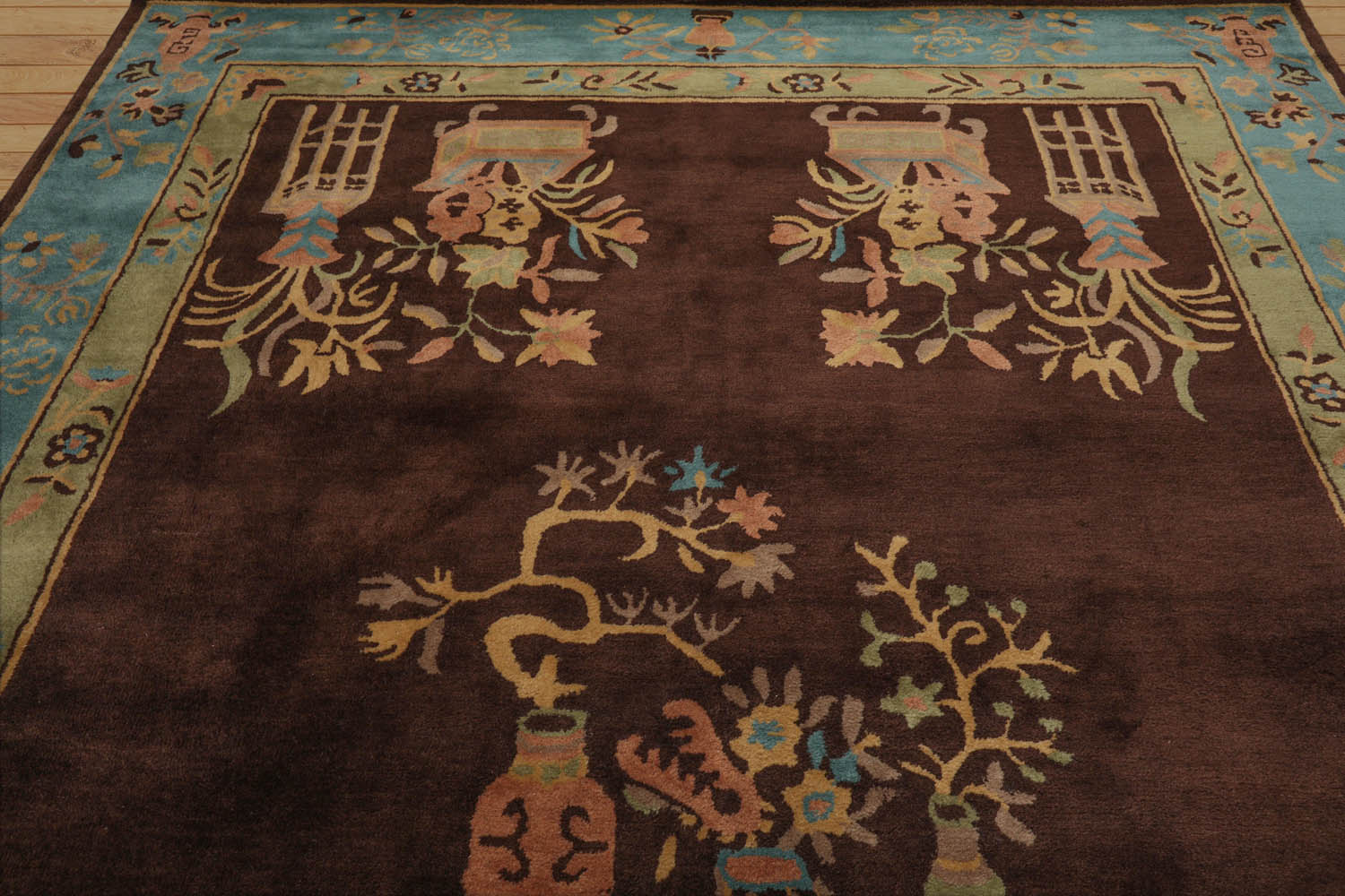 Multi Size Brown,Blue Hand Tufted Patterned 100% Wool Art Deco Oriental Area Rug