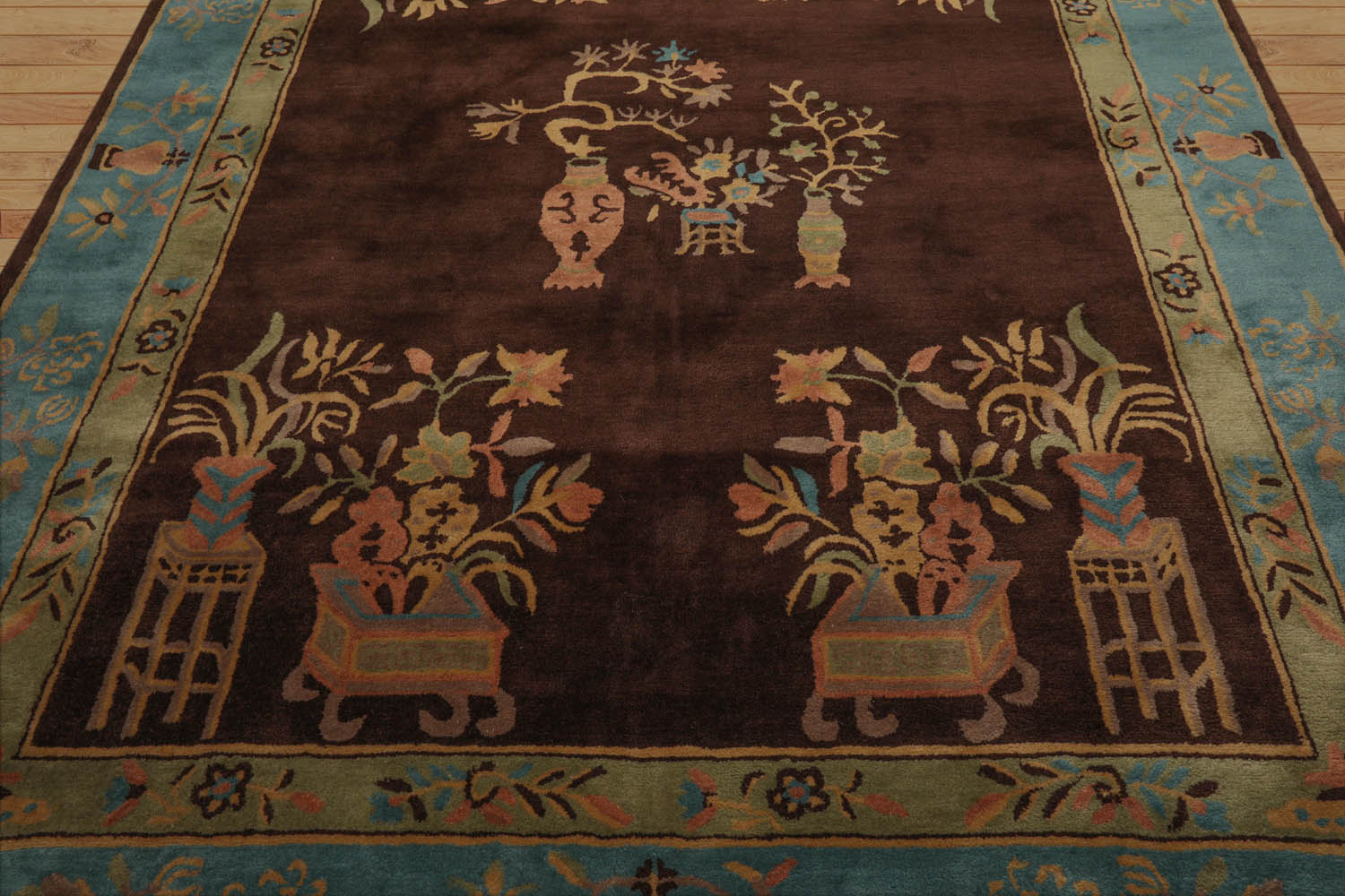 Multi Size Brown,Blue Hand Tufted Patterned 100% Wool Art Deco Oriental Area Rug