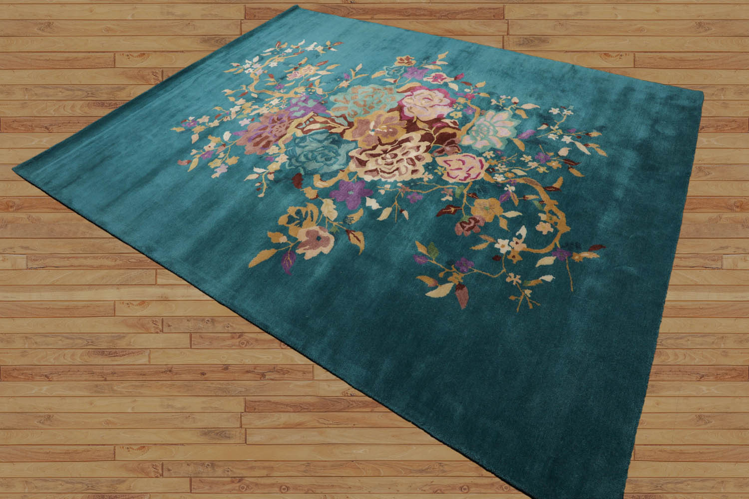 Multi Size Turquoise,Lavender Hand Tufted Floral New Zealand Wool Chinese Art Deco Oriental Area Rug