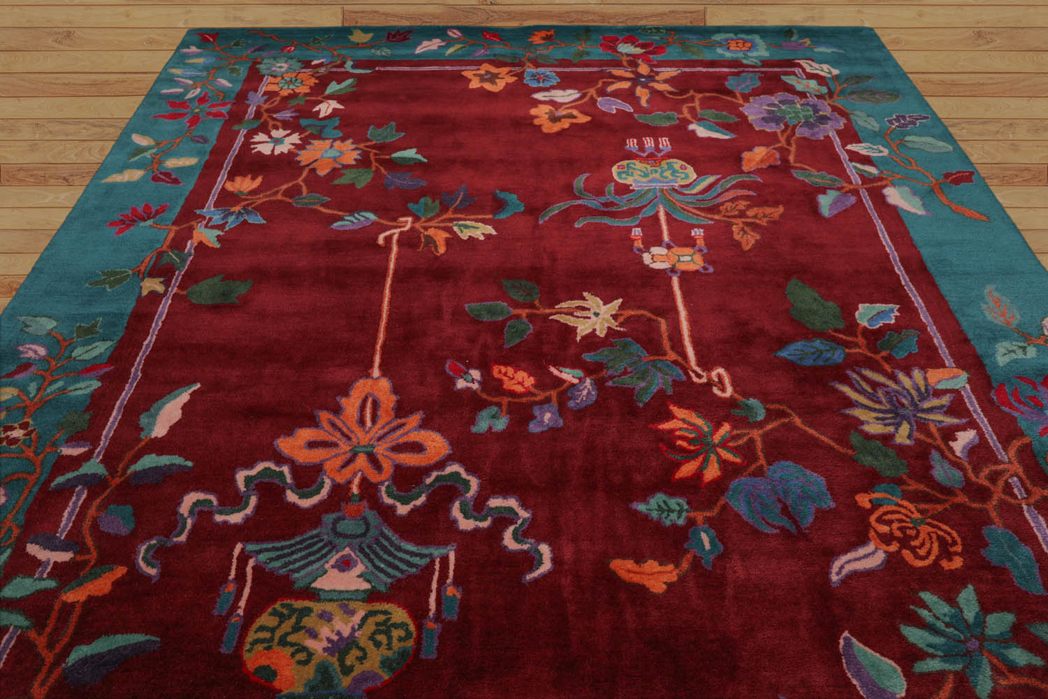 Multi Size Turquoise,Lavender Hand Tufted Floral New Zealand Wool Chinese Art Deco Oriental Area Rug