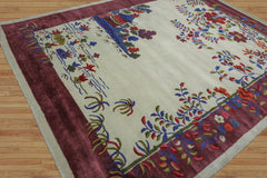 Multi Size Mint,Plum Hand Tufted Pictorial New Zealand Wool Chinese Art Deco Oriental Area Rug