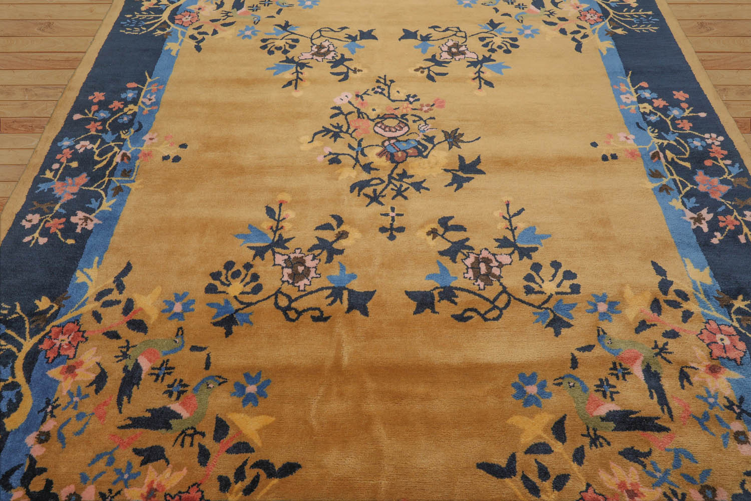 Multi Size Muddy Gold,Dark Blue Hand Tufted Pictorial New Zealand Wool Chinese Art Deco Oriental Area Rug