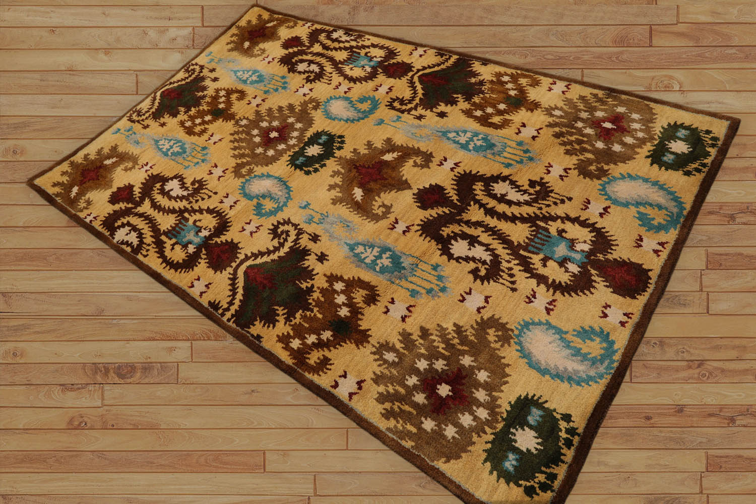 Amidon 5x7 Hand Tufted 100% Wool Arts and Craft Traditional Oriental Area Rug Gold, Brown Color