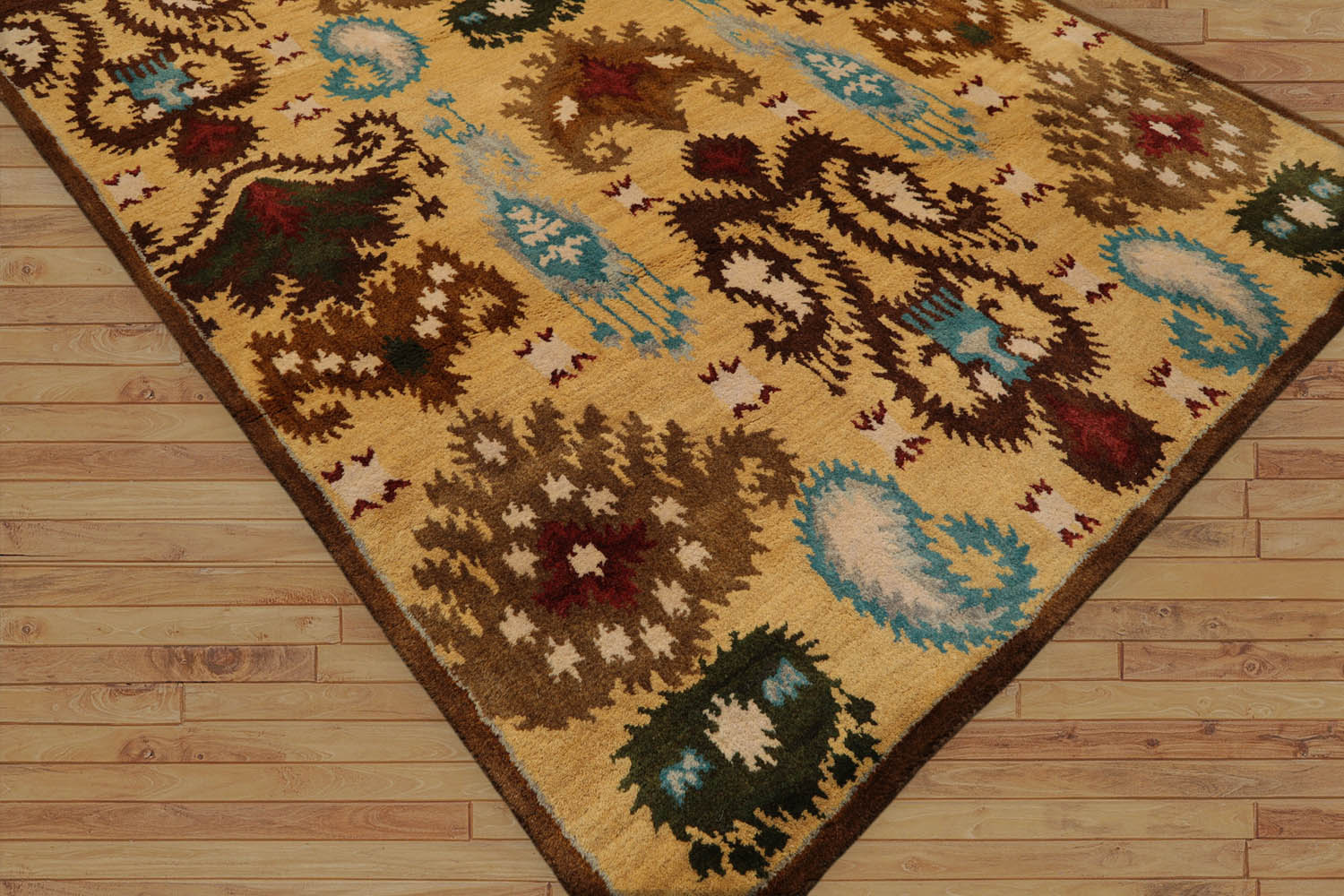 Amidon 5x7 Hand Tufted 100% Wool Arts and Craft Traditional Oriental Area Rug Gold, Brown Color