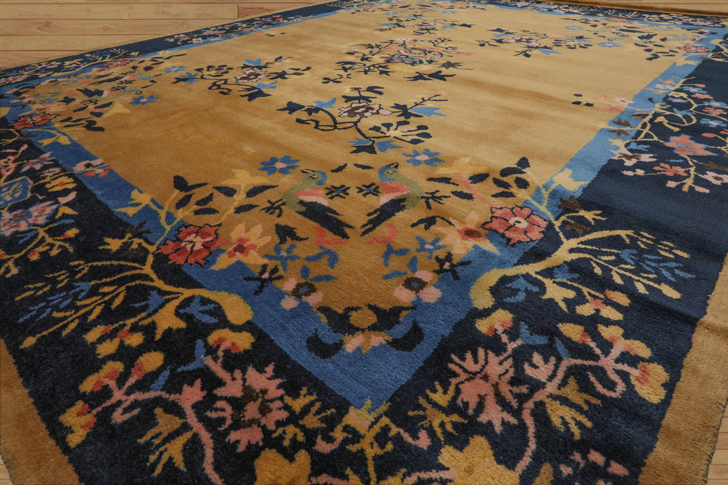 Multi Size Muddy Gold,Dark Blue Hand Tufted Pictorial New Zealand Wool Chinese Art Deco Oriental Area Rug