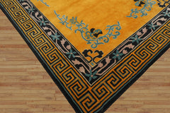 Multi Size Gold,Black Hand Tufted Bordered New Zealand Wool Chinese Art Deco Oriental Area Rug