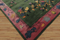 Multi Size Green,Pink Hand Tufted Pictorial New Zealand Wool Chinese Art Deco Oriental Area Rug