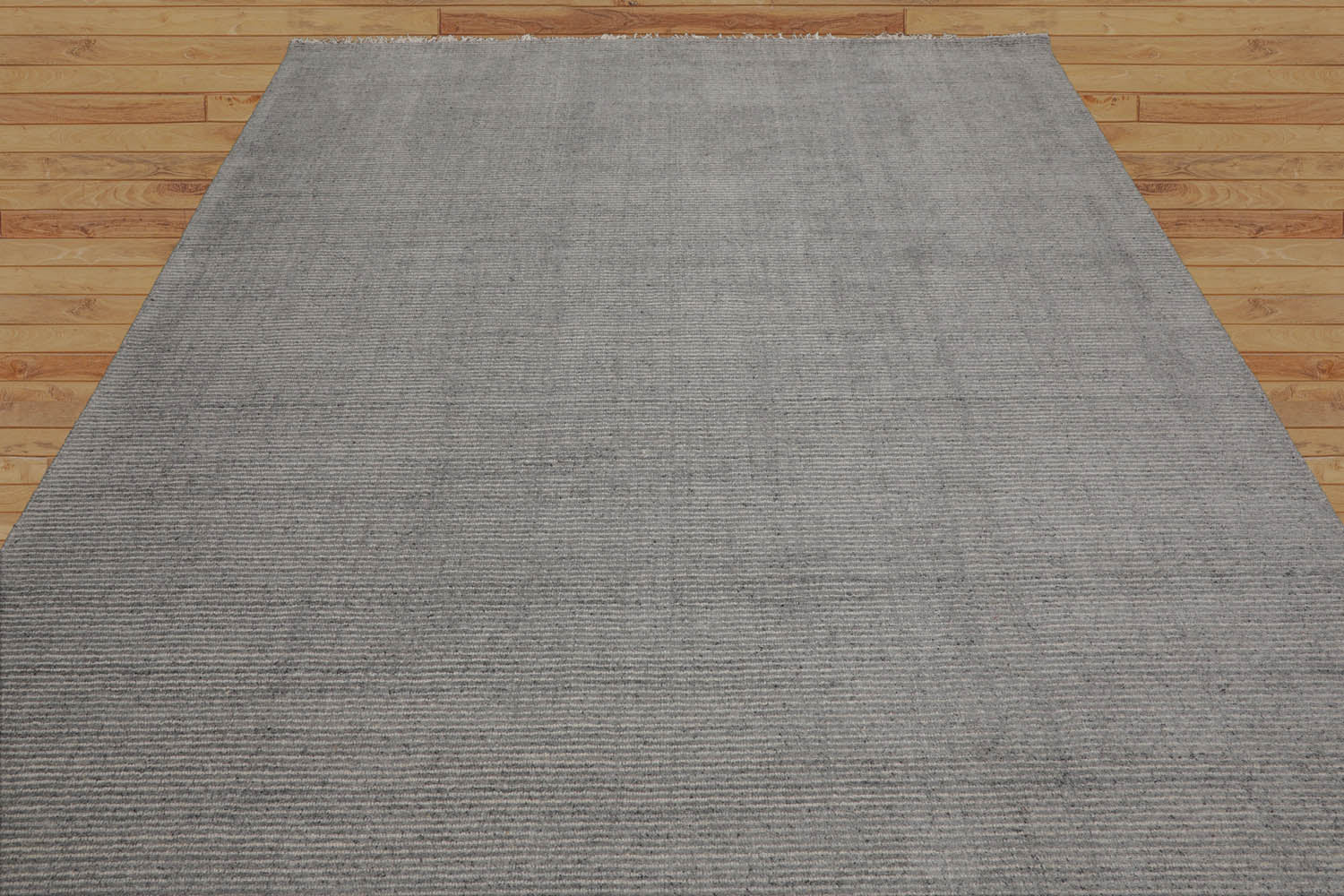 Multi Size Ash Gray Hand Loomed Ribbed Wool  Modern & Contemporary  Oriental Area Rug