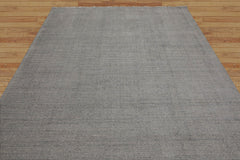 Multi Size Ash Gray Hand Loomed Ribbed Wool  Modern & Contemporary  Oriental Area Rug