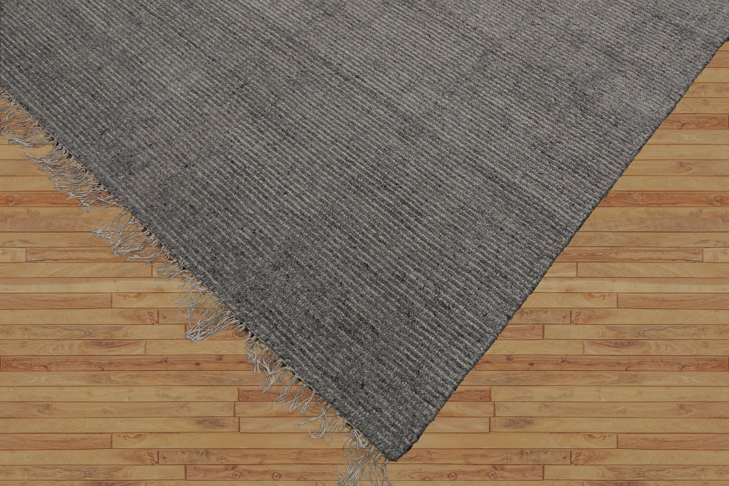 Multi Size Ash Gray Hand Loomed Ribbed Wool  Modern & Contemporary  Oriental Area Rug