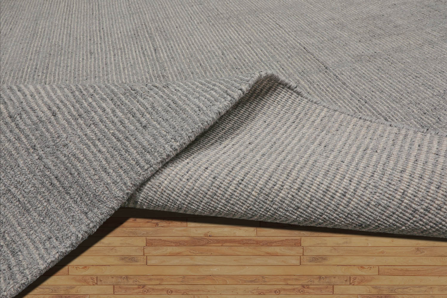 Multi Size Ash Gray Hand Loomed Ribbed Wool  Modern & Contemporary  Oriental Area Rug